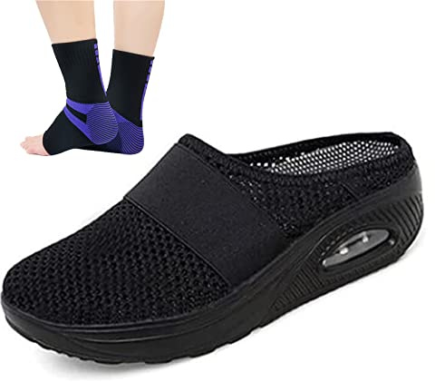 PTKG Scarpe Ortopediche Larghe Donna Ciabatta Sportive Larga con Suole Extra Large - Pantofole per Diabetici, Piedi Larghi, Hallux, Piedi Gonfi,Nero,41EU