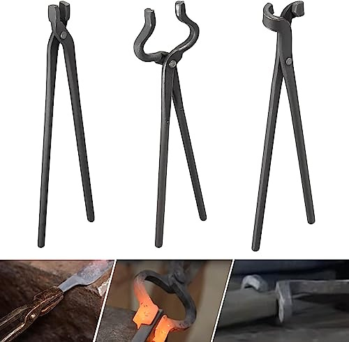 Blacksmith Tools Set - Flat, Bolt, Blade Tongs & Hammers for Forging & Knife Making