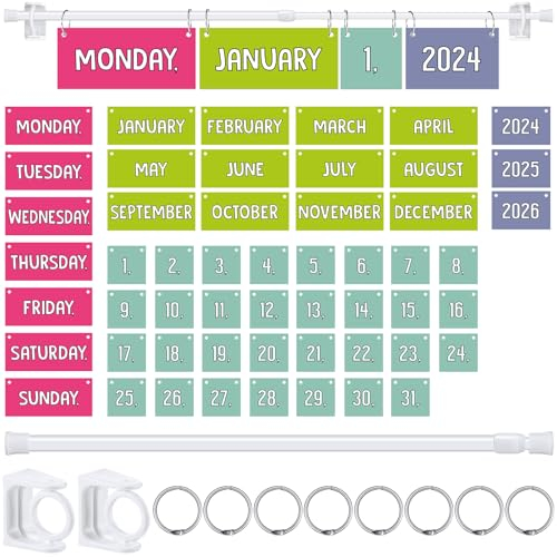 Chiisong Kalender-Pinnwand-Set, Klappkalender für Klassenzimmer, mit Halter für Lehrer, Klassenzimmer, Kalender-Set mit Kalenderhalter und 53 Datumskarten für Schule, Klassenzimmer, Dekorzubehör