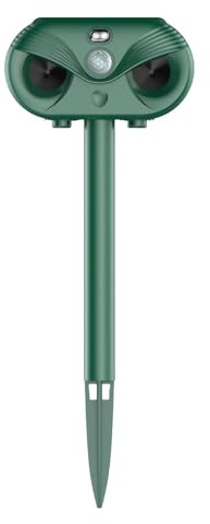 Repelente de gatos para jardín, repelente solar de animales con sensor de movimiento, onda ultrasónica + potente láser + luz LED intermitente 3 en 1 para jardín de granja