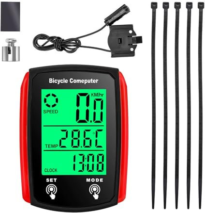 Funnaura Bike Speedometer Wireless Mph, 19 Functions Waterproof Bicycle Computer Odometer (Red Black)