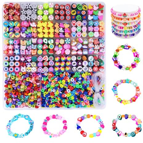 GIDWRIY 2300pcs Perlen Zum Auffädeln Kinder Armbänder Selber Machen,Schmuckbastelsets Mädchen Ketten Basteln,Polymer Ton Perlen Bastelset Bunte,Perlenset für Halskette,Diy Armband Set für Handwerk