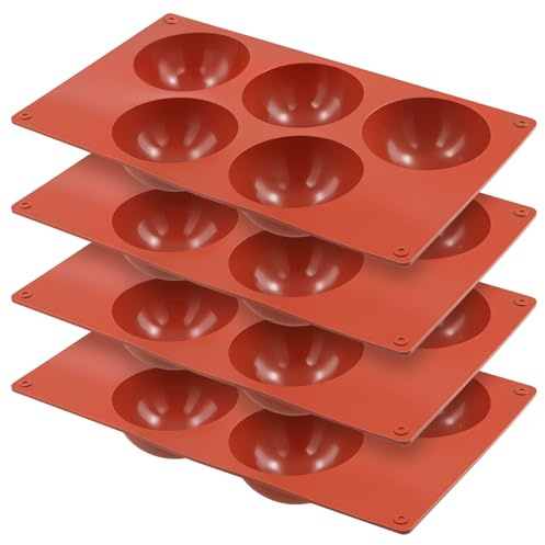 JEUIHAU 4 Pack Semi Sphere Silicone Moulds, 5-Cavity Half Sphere Chocolate Mould Baking Moulds for Chocolate Bomb, Cakes, Jelly, Dome Mousse, Pudding, Brown