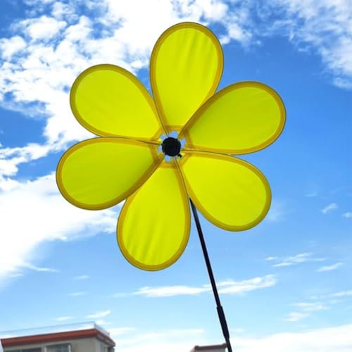 Moulin à vent en forme de fleur pour décoration dans les cours ou les jardins, se déplace gracieusement dans l'air (jaune)