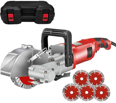 VNNHGB Rainureuse à béton électrique 4000 W avec 5 Lames de scie, pour Brique, Granit, marbre, béton, Largeur de Coupe 30 mm et Profondeur 36 mm (Rouge)