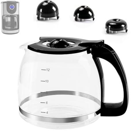 Glaskaraffe für 12 Tassen, Ersatzkanne für Mr Coffee, Black & Decker, Hamilton Beach, KitchenAid, Universal-Kaffeemaschine, Karaffe, Topf für 12 Tassen, 1,8 l, Kaffeekanne mit Griff und 3