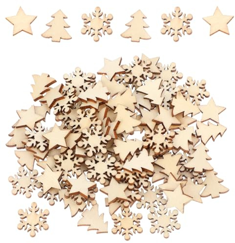 LIQWEI 100 Stück Weihnachten Streudeko, Weihnachtsdeko Schneeflocken Holzdeko, Holzsterne zum Basteln Tischdeko Weihnachten Klein Holz Konfetti für DIY Basteln Weihnachte Tischdeko Winterdeko