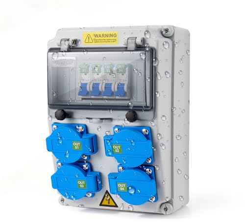Coffret Électrique de Chantier 230 V Tableau Électrique Répartiteur Mural avec Disjoncteur Répartiteur de Courant 16 A IP67 Distributeur de Courant Électrique avec Disjoncteur Coffret Chantier