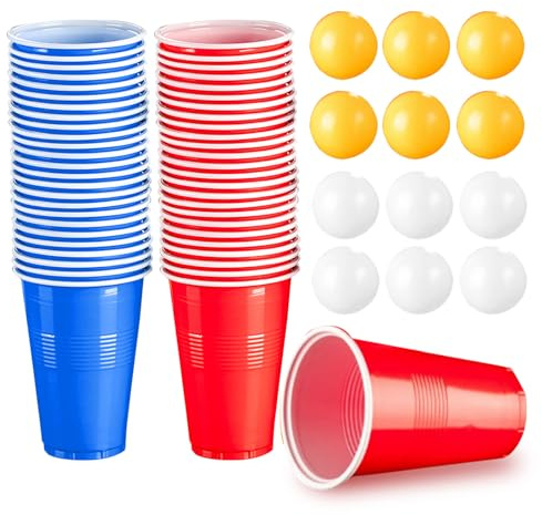 sheyaoge Tischtennis-Set (500 ml), Partybecher, enthält 50 Becher und 12 Tischtennisbälle; wiederverwendbar, ideal für Partys, Geburtstagsfeiern, Spiele und Hochzeiten