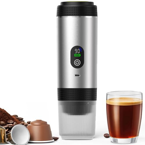 3-in-1 Portable Electric Espresso Machine, Capsule Coffee Maker with Digital Display, Compatible with Big&Small Capsules/Ground Coffee, Suitable for Camping, Travel, Office & Home Use silver