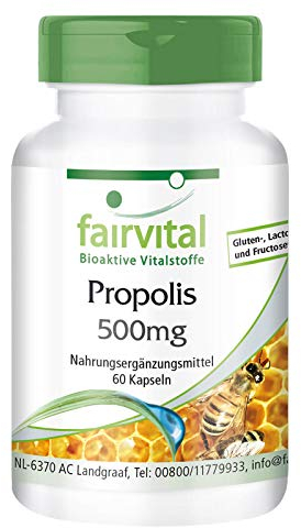 Fairvital | Bienen Propolis 1000mg Tagesdosis - 60 Kapseln - Natürliches Bienenharz Extrakt - Mit 3% Galangin - HOCHDOSIERT