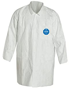 DuPont Tyvek 400 Disposable Lab Coat with Open Cuff, White, Medium, NAFTA Certified 30-Pack