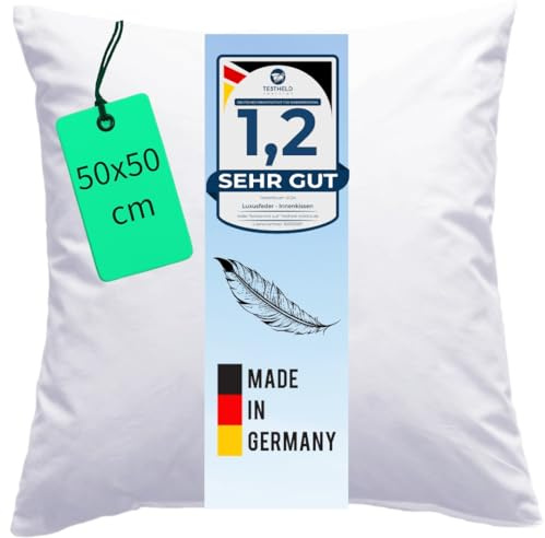Luxusfeder Sofakissen 50x50 cm Feder Füllung 650g - Bezug 100% Baumwolle - Federkissen - Kissenfüllung - Kisseninlett - Innenkissen - Öko-Tex