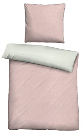 biberna 0840500 Wende-Bettwäsche Garnitur mit Kopfkissenbezug Melange-Flanell , 2 Stück , 1x 135x200 cm + 1x 80x80 cm, hellrosa