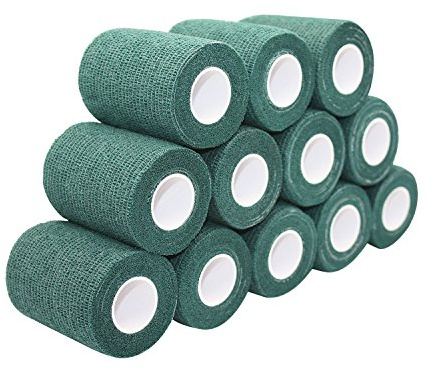 STpro 7,5cm x 12 Pièces Vert Foncé Cohésive Bandage Sportif Bandages Autocollant Cohésif Wrap Bande Coton Autocollante Élastique Adhesif Ruban Sport Auto Adhesive Band