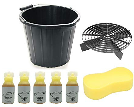 XtremeAuto Car/Van/Motorbike/Caravan 8 Piece Detailing Valet Cleaning Wash Clean Kit - 15 Litre Bucket, Scratch Shield, Washing Shampoo & Jumbo Sponge - Swirl Free