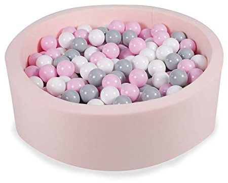 Angelove Bällebad Baby Kinder 90x30cm – Weiches Baumwoll Ballpool mit 200 Bällen – Sicheres Spielzeug für Kleinkinder – Modernes Design für Jungen & Mädchen, Coton, Hellrosa