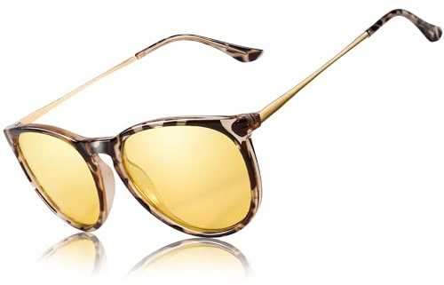 TJUTR Polarisierte Nachtfahrtbrille für Autofahren Damen und Herren HD Gelbe Nacht Vision Blendschutz Brille - UV400 (Weiß Tortue/Gelb)