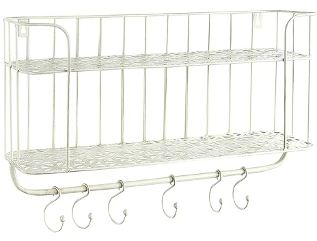 Kobolo Wandregal Hängeregal Küchenregal 6 Haken Metall 50x16x34 cm Creme