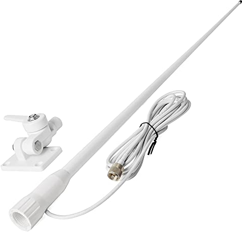 HYS VHF Marine Fiberglas Antenne, 1,1 m, 7 Meter Koaxialzufuhr mit PL-259 Anschluss, 180° drehbare ABS-Halterung für Yacht, Kreuzfahrt, Schiff, Auto, LKW, Wohnmobil