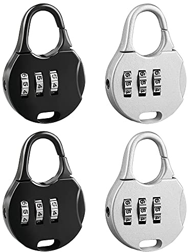Nifocc Mini lucchetto a combinazione a 3 cifre regolabile per valigia, zaino, borsa da viaggio, armadietti, portagioie – 4 pezzi nero argento rotondo