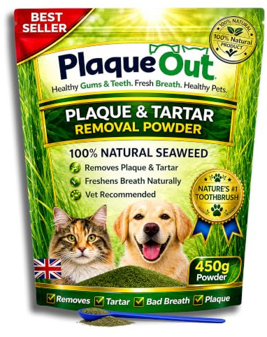 Plaque Out 450g Pouch - Plaque Off Remover | 100% Natural Seaweed Powder for Dogs & Cats - Teeth Cleaning, Plaque Removal, Dental & Gum Care, Bad Breath & Tartar Control