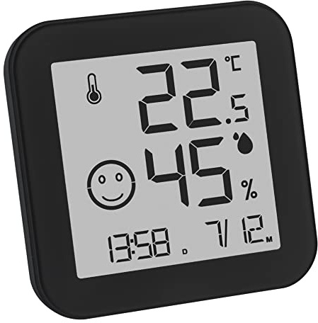 TFA Dostmann Digitales Thermo-Hygrometer Black & White, 30.5054.01, E-Ink Display, Innentemperatur, Luftfeuchtigkeit, Max Min Werte, Uhrzeit und Datum, schwarz