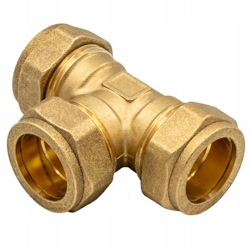 KNM Trade Klemmverschraubung Messing T-Stück Übergang 18 mm Gold | Messing, T-Stück, Heizung, Wasser, Solar, Sanitär, Druckluft, Dampf, Meerwasser, langlebige Verbindung, einfache Montage