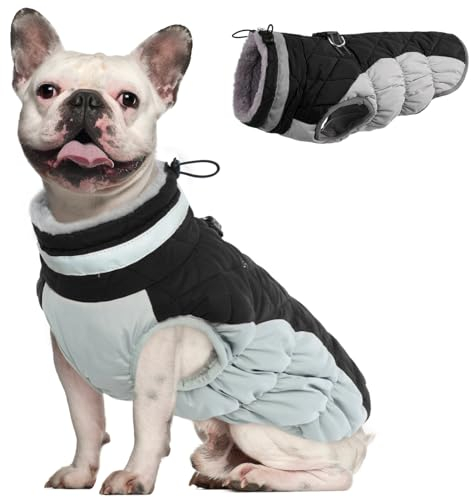 OUOBOB Hundemantel, warme Hundejacken, Hundemäntel mit integriertem Geschirr, wasserdichte Hunde-Fleeceweste, reflektierender Hunde-Schneeanzug für kaltes Wetter, winddichtes Hunde-Schneejacken-Outfit