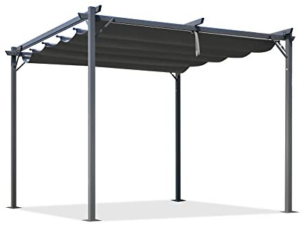 Garden Point La Palma patio pergola | 300 x 300 cm | Ideale per mobili da giardino e vasche idromassaggio | Facile da montare | Tetto retrattile | (3 x 3 m, Antracite)