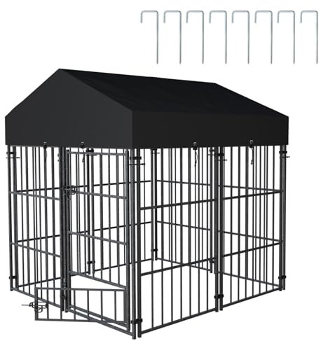 Large Outdoor Dog Kennel Crate: Heavy Duty Pet House Cages, Wire Outside Walk In Chicken Run Cage Coop with UV-Resistant Waterproof Canopy Roof Cover and Stakes (127x120x134cm)(Not for Little Cats)