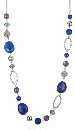 Bulinlin Silber Perplen Lang Kette für Damen Boho Statement Chain Halskette Modeschmuck Geburtstagsgeschenke für Frauen