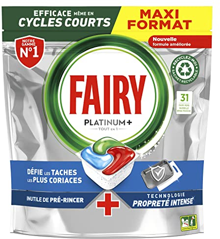 Fairy Platinum Plus All In One Spülmaschinentabs, frische Kräuterbrise, 31 Kapseln, optimale Reinigung für sauberes Geschirr, gibt Glanz zurück und beugt Kalk vor