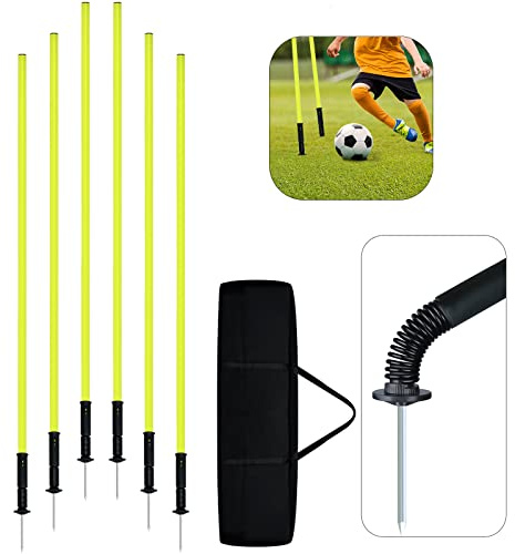 LZQ Slalomstänger set 1,5 m Slalom Poles träningsstänger agility-set, avtagbar fjäderled med bärväska och metallspets för fotboll och koordinationsträning (gul, 6 stänger)