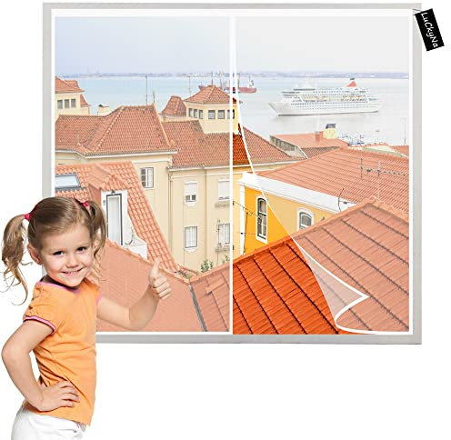 Insektenschutz Rollo FüR Fenster Weiß 65x70cm Insektenschutz Fenster Fliegengitter Fenster Moskitonetz mit Klettband Kinderleichte Klebemontage Ohne Bohren für Fenster
