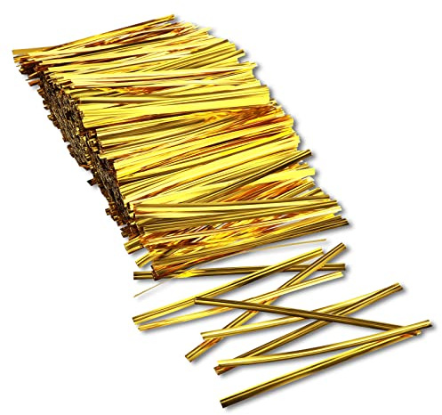 Bremorou 1000 Stück Twist Ties Metallischen Bindebaender Verschluss Für Tüten Gold Bindebaender Tütenclips Verschlussstreifen Bindestreifen Für Bäckerei Süßigkeitentüten Plätzchen Schokolade(3.9inch)