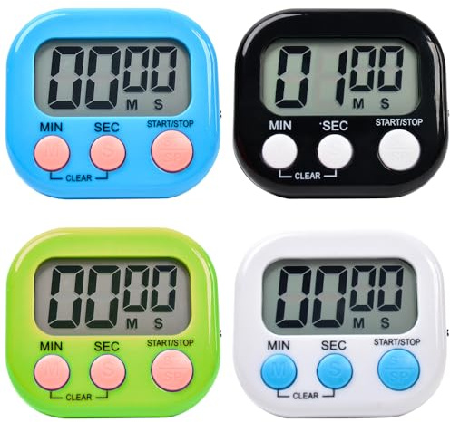 Gobesty 4 Pack Kitchen Timer Digital, Minute Cooking Time, Magnetic Kitchen Timer, Visual Timer, Loud Alarm Big Digital for Cooking Boiling Eggs Children Shower Toothbrush Bathroom