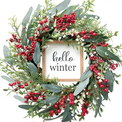CIR OASES 20 Christmas Wreath with red Berries Christmas Decorations Front Door Wreath for Outdoor Indoor Party Wall Table Home Decor