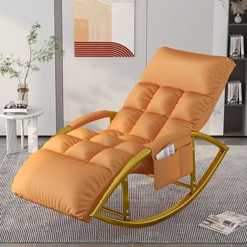 DSEWTEZXI Relax Wohnzimmer Gepolstert Rocking Chair, Modern Atmungsaktiv Schlafzimmer Schaukelstuhl, Draussen Armlehnen Gartenliege, Drinnen relaxsessel Mit Seitentaschen, Anti-Kipp-Design