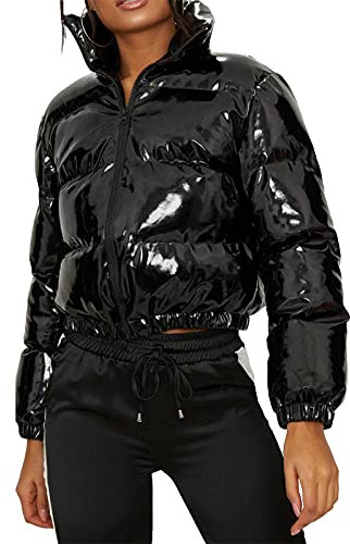 Geagodelia Cappotto Imbottito da Donna Invernale Caldo Giacca Imbottita con Zip Stile Casual Elegante Capispalla con Cerniera Piumino Invernale (Nero, S)