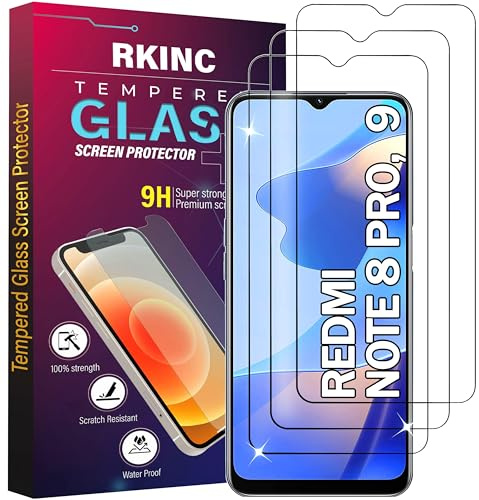 RKINC Protector pantalla [3 Piezas] para Xiaomi Redmi Note 8 Pro, Redmi 9, Cristal templado película de vidrio, 9H 0.33 mm [Anti-rasguño][Anti-rotura][Sin burbujas][Garantía de por vida]