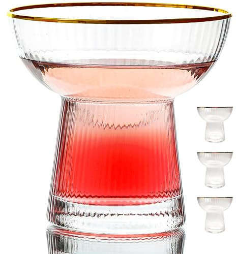 Lysenn Stemless Margarita Glasses Set of 4 - Elegant Vertical Stripes Cocktail Glasses – Premium Hand Blown Glassware for Martini and Mixed Drinks – 10 oz Gold Rim