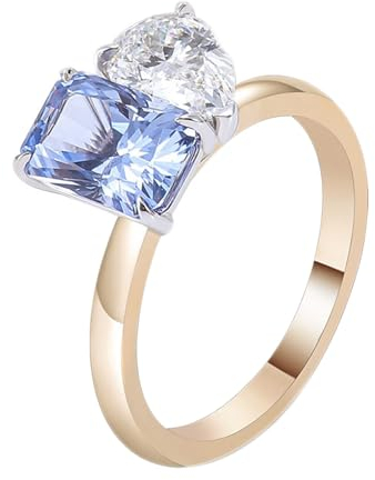 KnSam Ring 14K 585 Gold, Klassiker Partnerringe mit Labor Erstellt Saphir Hellblau in Ovalschliff, Gelbgold Au585 Freundschaftsringe Trauringe Echtgold Schmuck