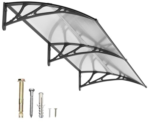 Auvent pour Porte d'entrée 200x100cm,Toit Marquise Abri en Polycarbonate Protection Contre Pluie,UV et la Neige Support Robuste en ABS Durable