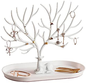 Geweih-Baum-Schmuckregal mit Tablett, Schmuckständer zum Aufhängen, Organizer für Halsketten, Ohrringe, Schmuck, Aufbewahrung, Tablett, multifunktional, kreativ, Geweih, Baumständer, Halskette,