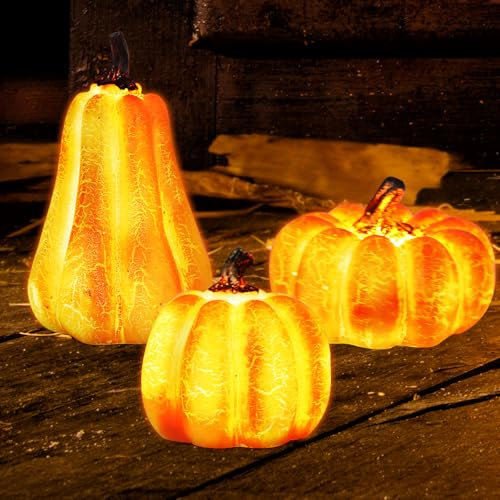 TZQFROCE Decorazione autunnale a forma di zucca, 3 pezzi, decorazione autunnale, zucca, lanterna di Halloween, decorazione per la tavola, Halloween, feste, giardino