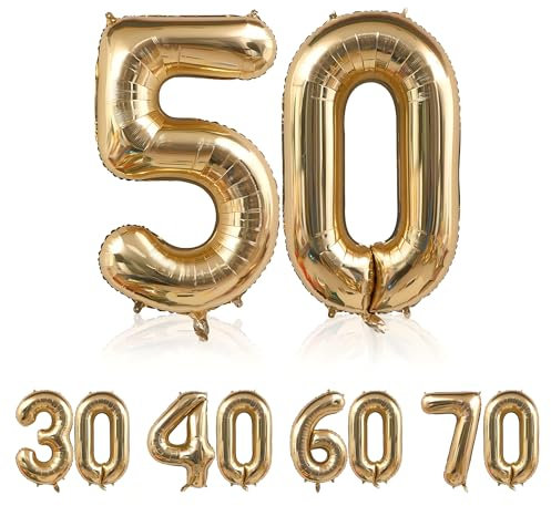 Compleanno Palloncini 50 Anni Oro - 107CM Grande Numero Gonfiabile in Foil - Vola Con l'Elio - Per Uomini e Donne - 42 Zoll