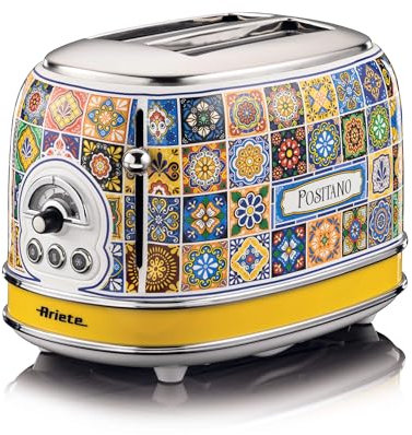 Ariete 155 Tostapane Positano, 810W, 2 fette, 6 livelli di doratura, Vassoio raccogli briciole, Funzione defrost, Espulsione automatica, Senza pinze