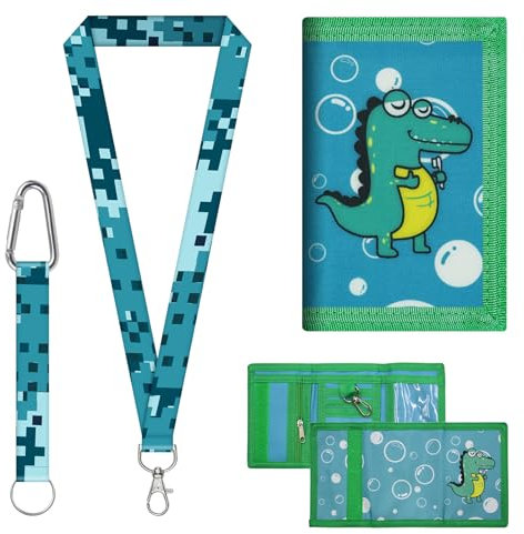 Kinder Geldbeutel Brustbeutel Kinder mit Lanyard Geldbeutel Kinder For Boys and Girls mit Münzfach und Geldscheinfach Dreifach Faltbar Kinder Geldbörse für Kinder Geburtstag Geschenke(Krokodil Grün)