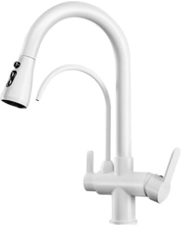 FQYEP 3 Way Water Filter Tap Kitchen Drinking Taps Sink Mixer White 360° Rotation Pull Out Kitchen Sink Mixer Taps 2 Modes Multi Function White